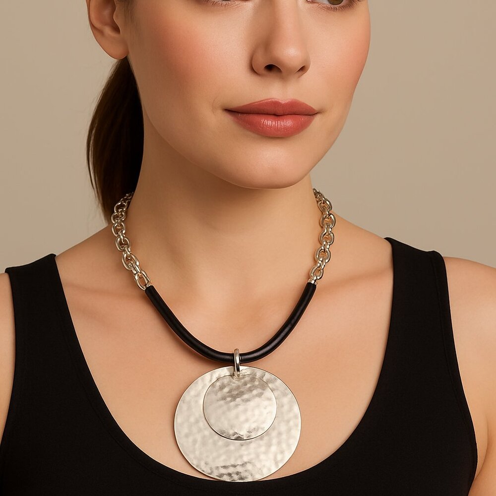 Chico’s Modern Hammered Silver Statement‎ Necklace NWT